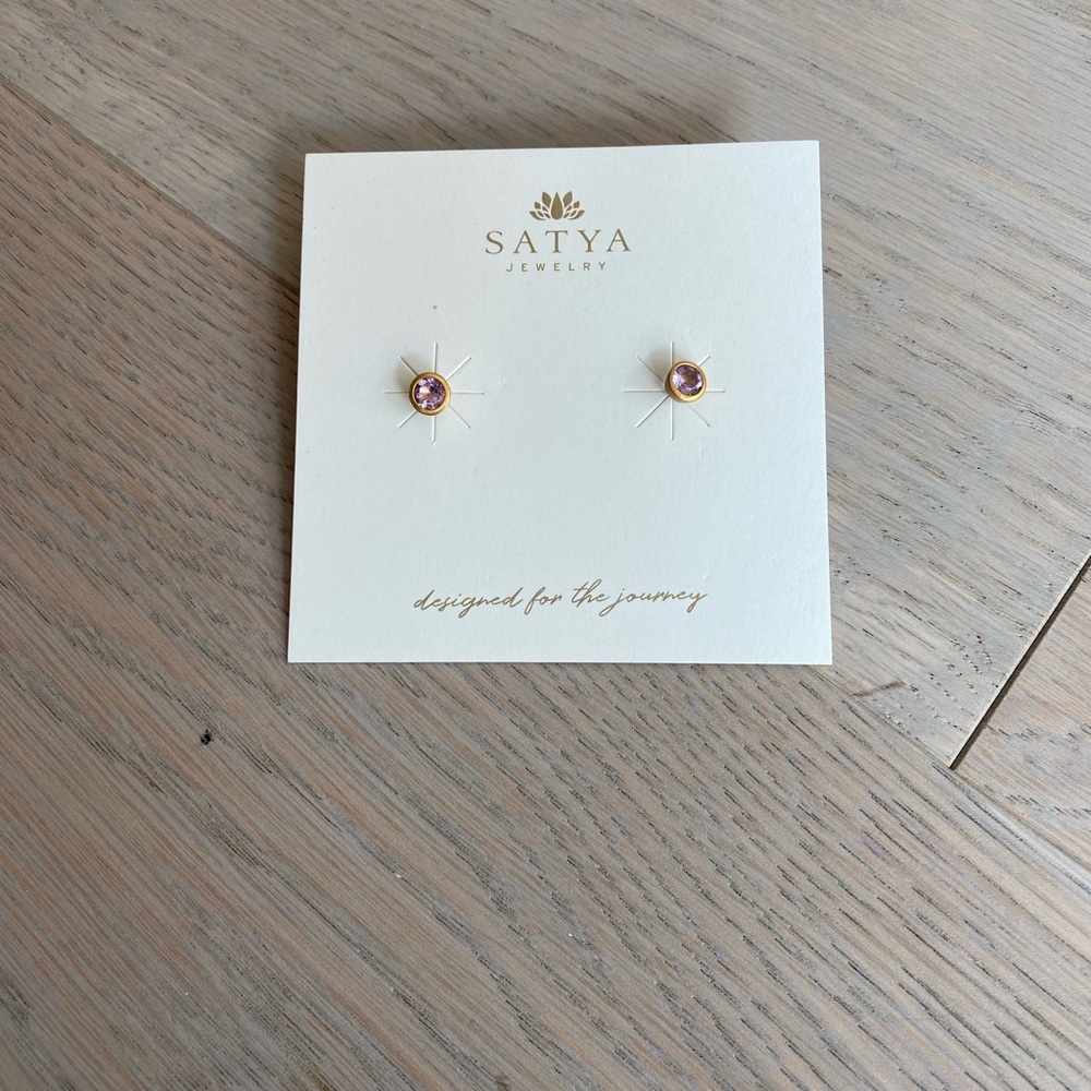 Satya earrings. Gold/amethyst. Brand new. Never worn. NWT.